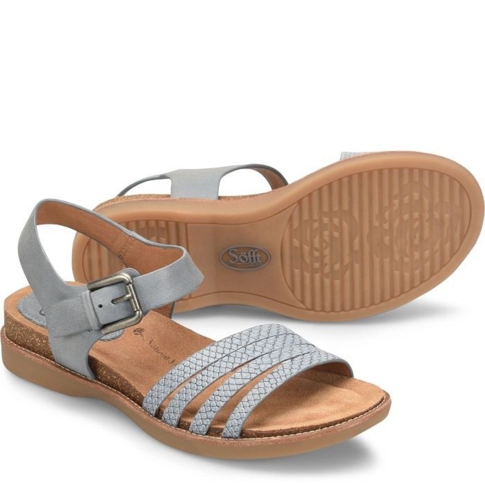 Sofft Mirabelle Blue Leather Strappy Ankle‎ Strap Wedge Sandals 8M SF0042497